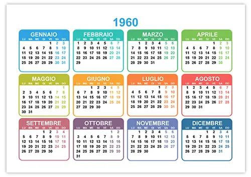Calendario annuale 1960 pronto per la stampa