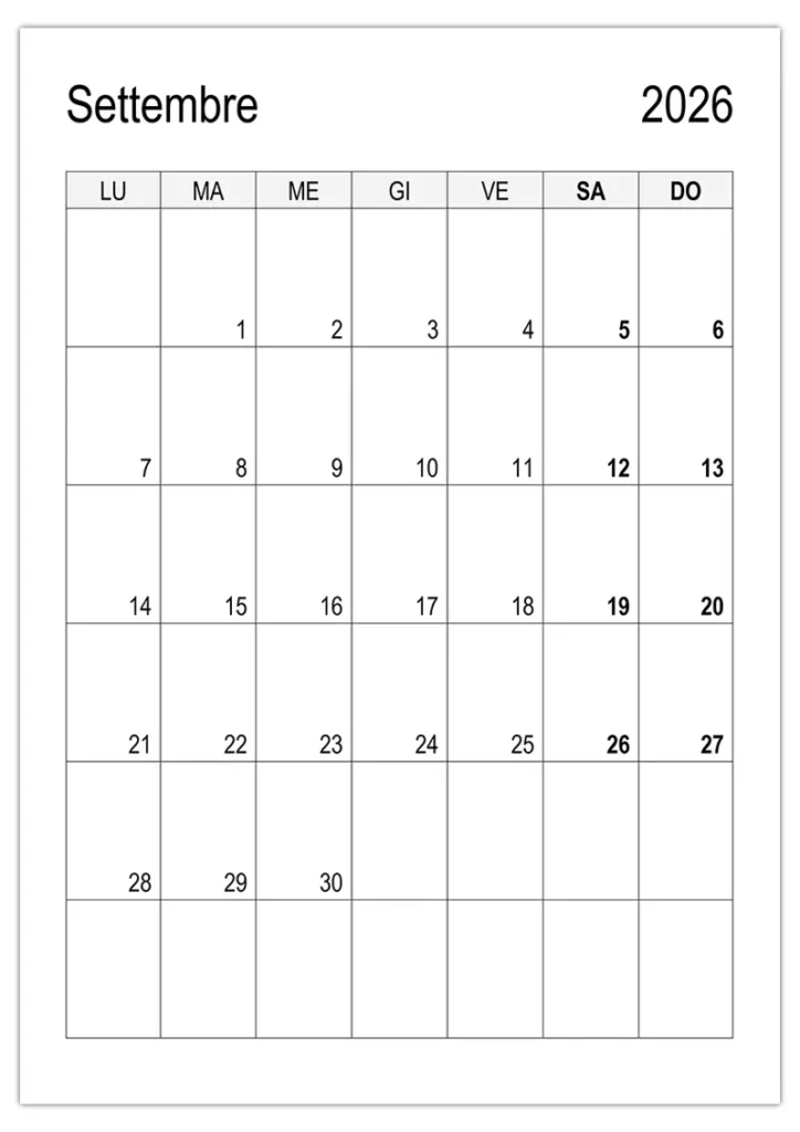Calendario verticale settembre 2026